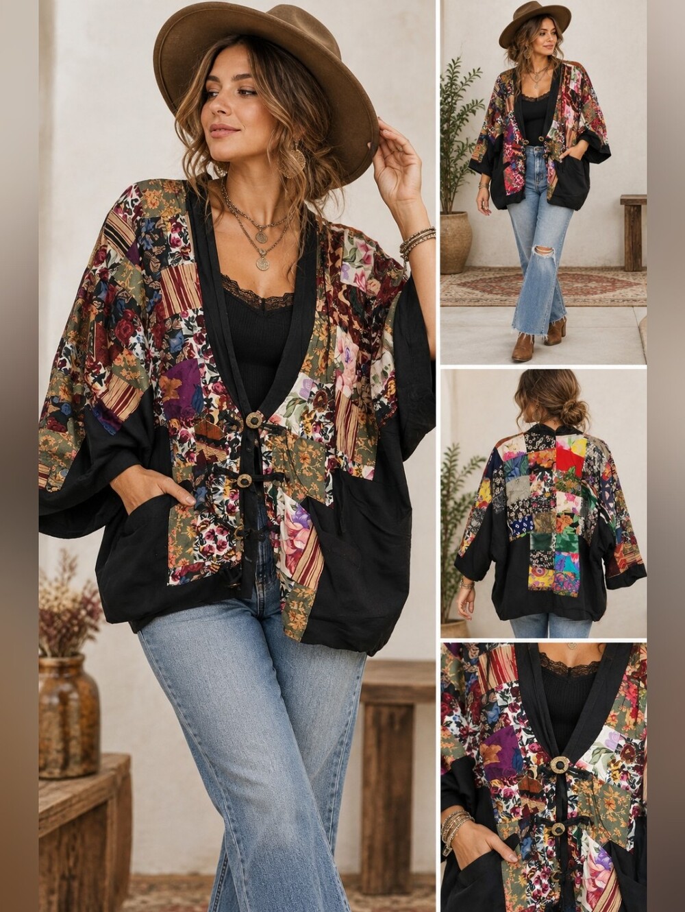 Handmade Patchwork Cardigan Jacket One Size Artsy Boho Bohemian Indie Grunge
